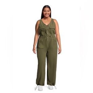 Madden NYC Junior Women's Parachute Jumpsuit Olive Green Size 3X 23-25